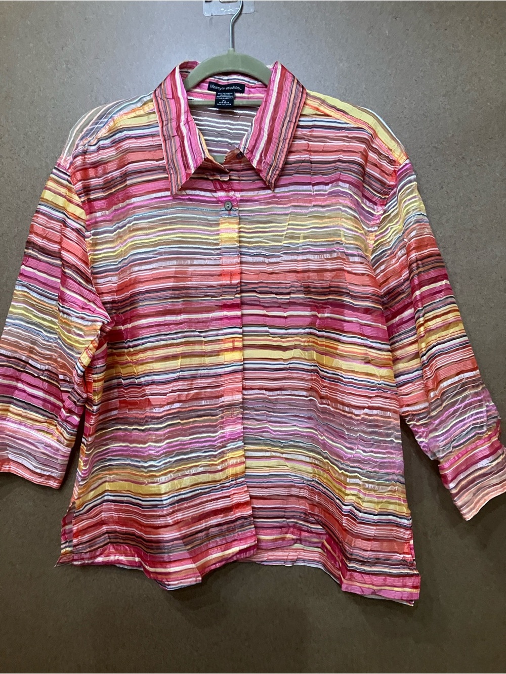 Tommy Bahama Pink Multistripe Button-Down Women's Shirt - Picture 10 of 10